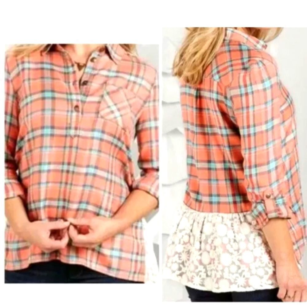 NWT Matilda Jane Noble Tunic Plaid Flannel Lace Popover S